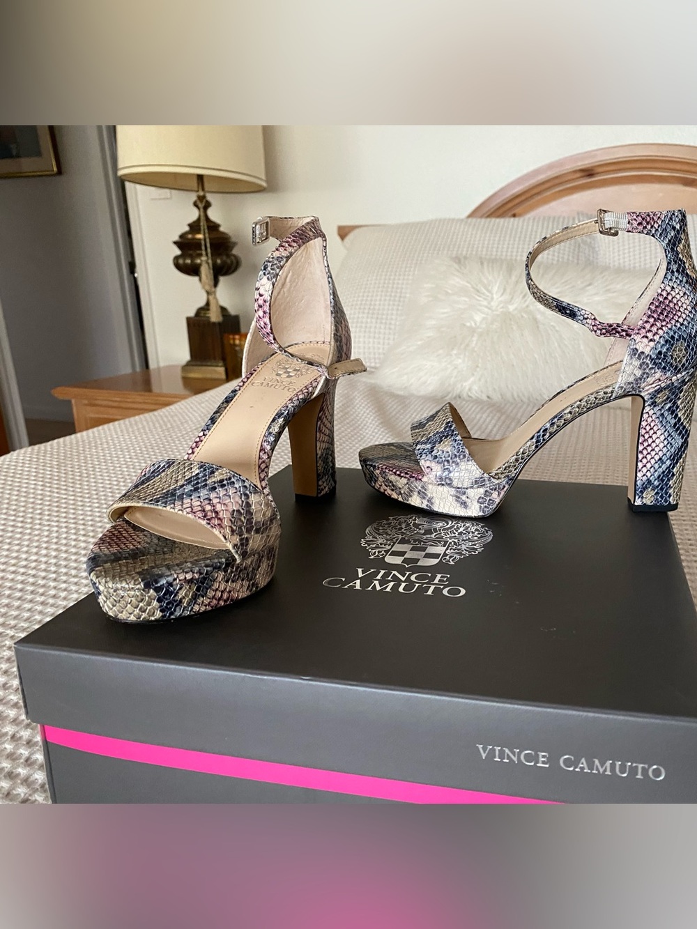 Vince Camuto Multicolor Snake-Print Platform Leather Heels